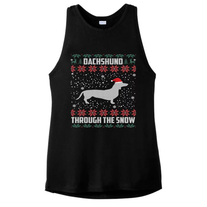 Dachshund Through The Snow Ugly Christmas Gift Ladies Tri-Blend Wicking Tank