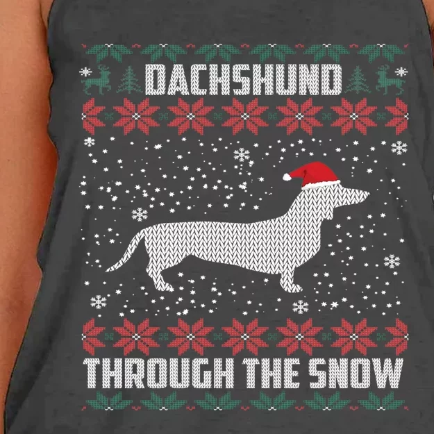 Dachshund Through The Snow Ugly Christmas Gift Women's Knotted Racerback Tank