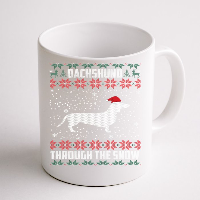 Dachshund Through The Snow Ugly Christmas Gift Front & Back Coffee Mug