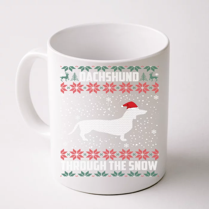 Dachshund Through The Snow Ugly Christmas Gift Front & Back Coffee Mug