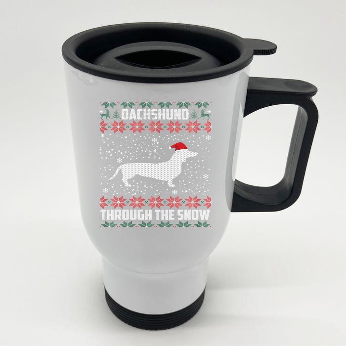 Dachshund Through The Snow Ugly Christmas Gift Front & Back Stainless Steel Travel Mug