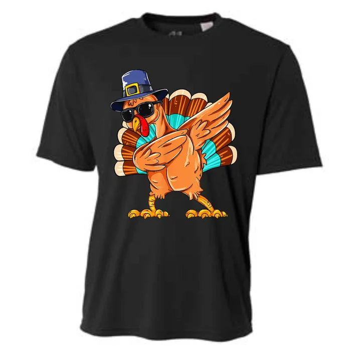 Dabbing Turkey Thanksgiving Day Pilgrim Funny Dab Cooling Performance Crew T-Shirt