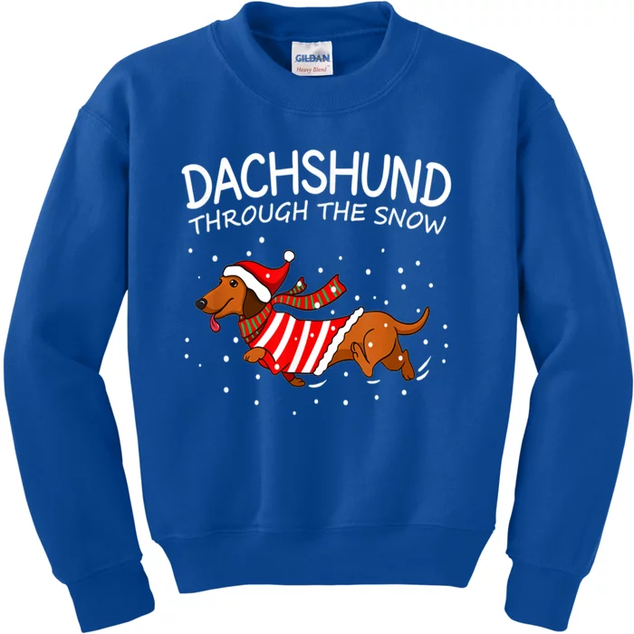 Dachshund Through The White Snow Retro Dachshund Lover Owner Gift Kids Sweatshirt