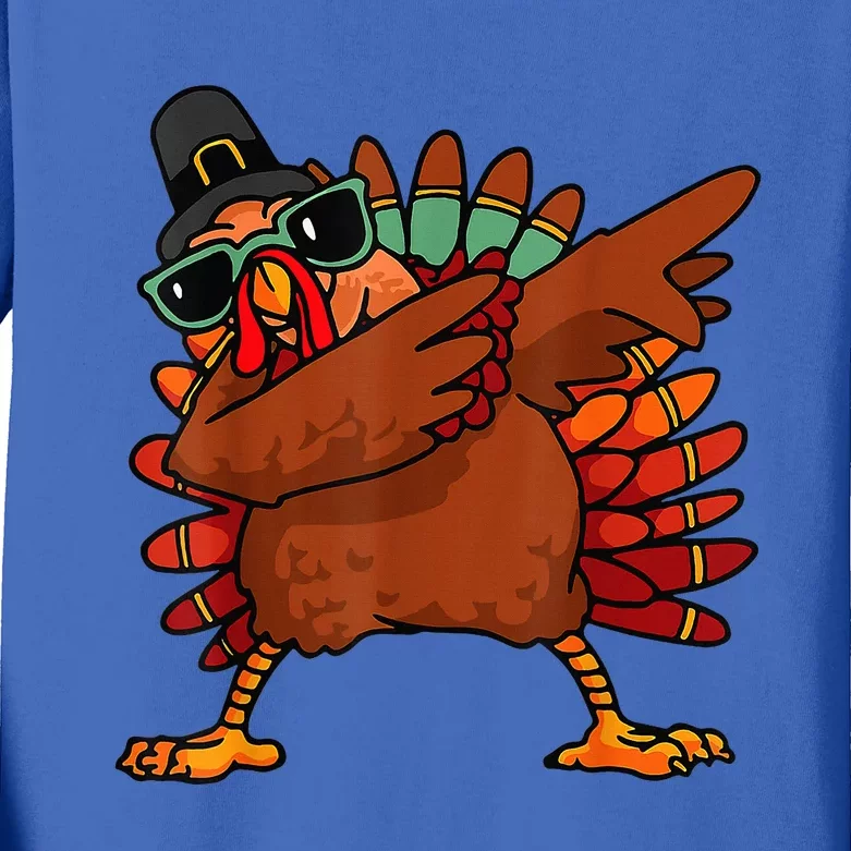 Dabbing Turkey Thanksgiving Day Pilgrim Funny Dab Kids Long Sleeve Shirt