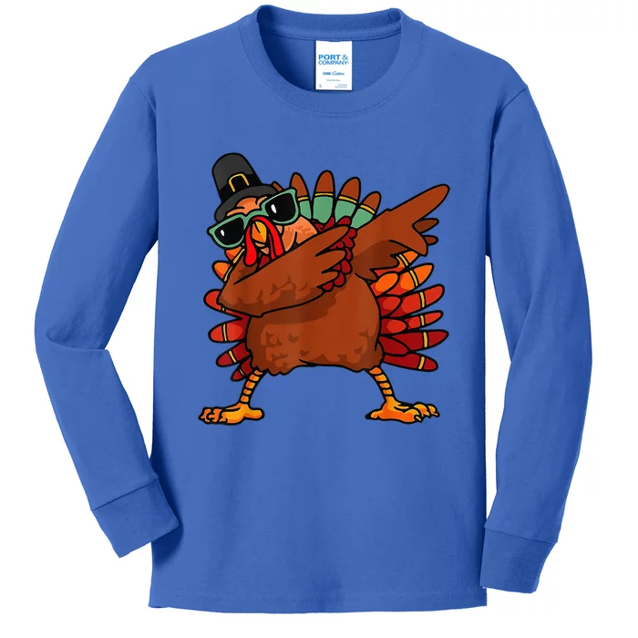 Dabbing Turkey Thanksgiving Day Pilgrim Funny Dab Kids Long Sleeve Shirt