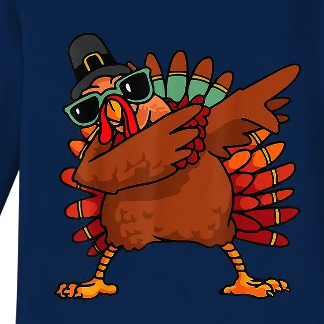 Dabbing Turkey Thanksgiving Day Pilgrim Funny Dab Baby Long Sleeve Bodysuit