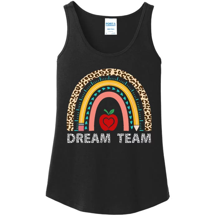 Dream Team Teacher Squad Back To School Leopard Rainbow Ladies Essential Tank