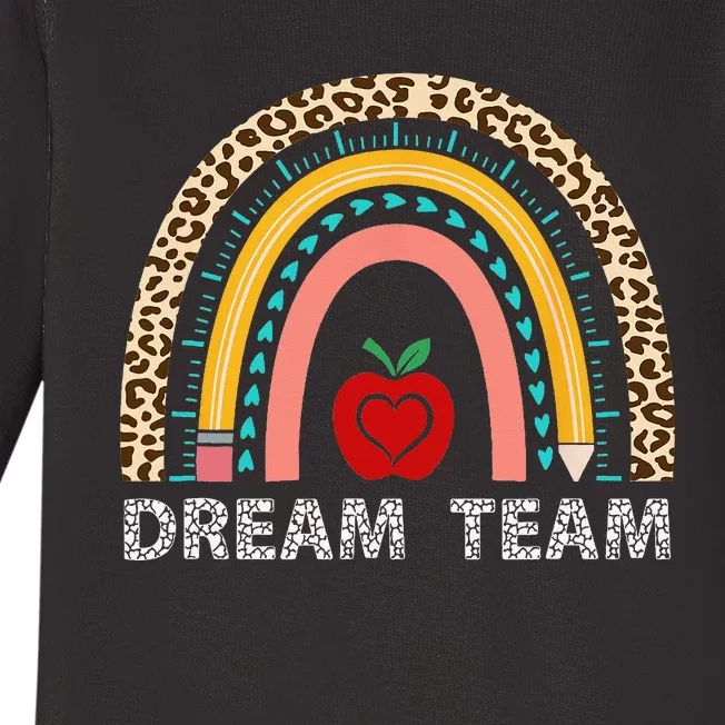 Dream Team Teacher Squad Back To School Leopard Rainbow Baby Long Sleeve Bodysuit