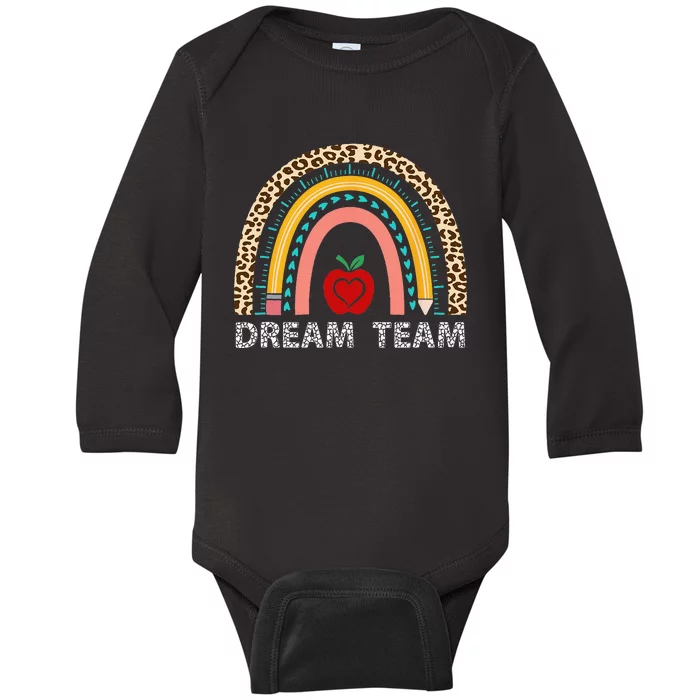 Dream Team Teacher Squad Back To School Leopard Rainbow Baby Long Sleeve Bodysuit