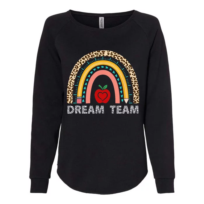 Dream Team Teacher Squad Back To School Leopard Rainbow Womens California Wash Sweatshirt