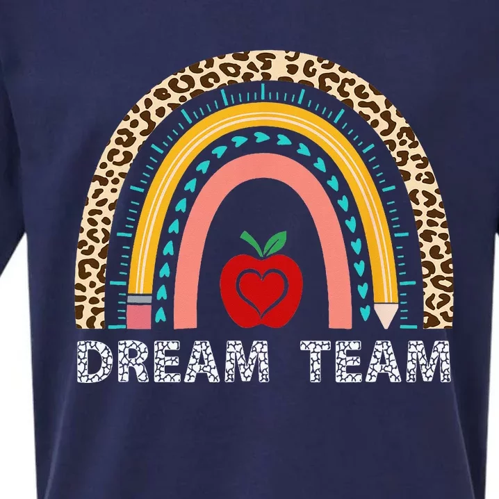 Dream Team Teacher Squad Back To School Leopard Rainbow Sueded Cloud Jersey T-Shirt