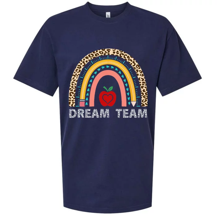 Dream Team Teacher Squad Back To School Leopard Rainbow Sueded Cloud Jersey T-Shirt