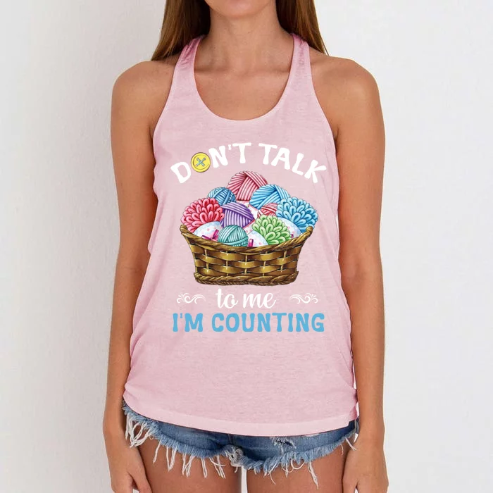 Don't Talk To Me I'm Counting Funny Crochet Knitting Funny Gift Women's Knotted Racerback Tank