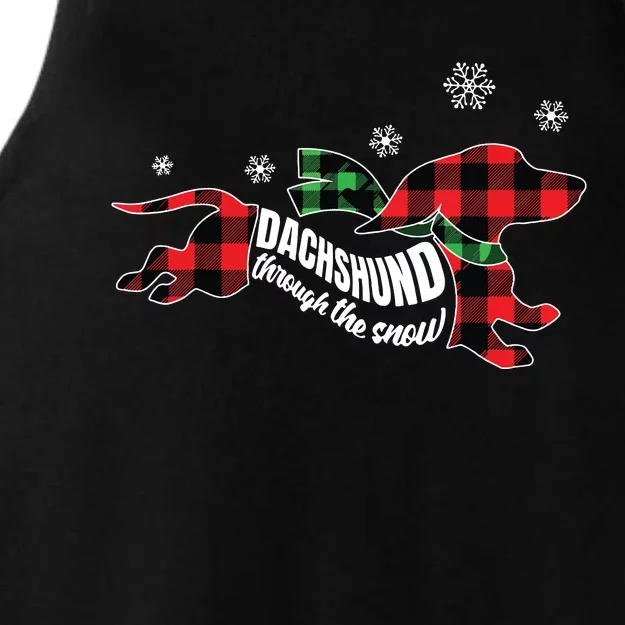 Dachshund Through The Snow Doxie Dog Plaid Christmas Gift Ladies Tri-Blend Wicking Tank