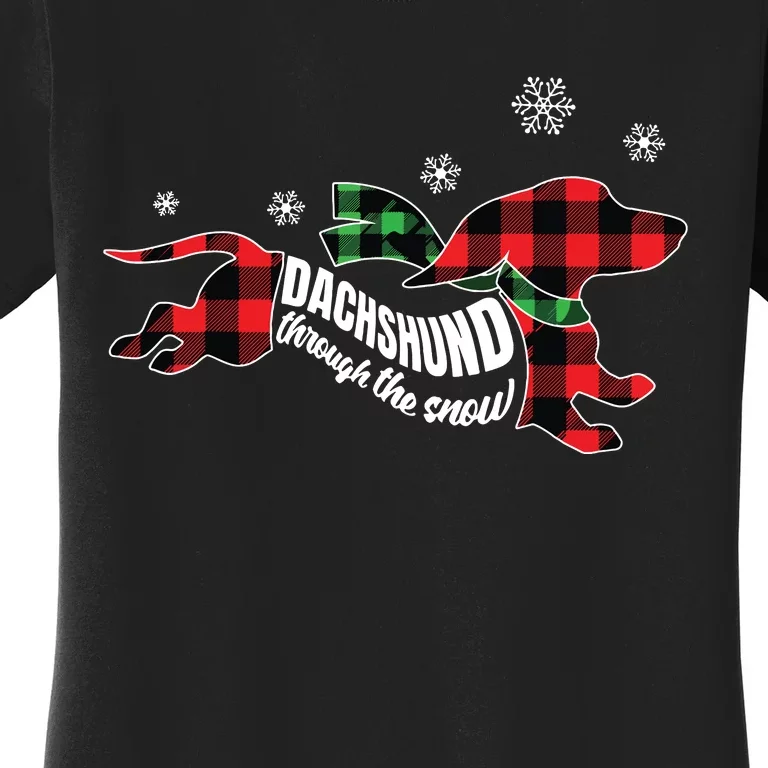 Dachshund Through The Snow Doxie Dog Plaid Christmas Gift Women's T-Shirt