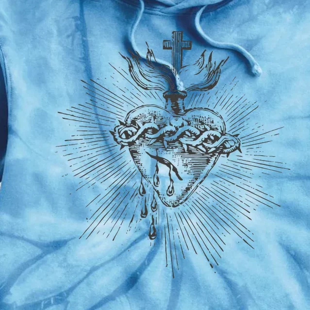 Devotion to the Sacred Heart of Jesus Vintage Catholic Art Tie Dye Hoodie