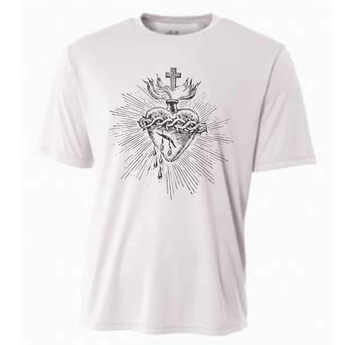 Devotion to the Sacred Heart of Jesus Vintage Catholic Art Cooling Performance Crew T-Shirt