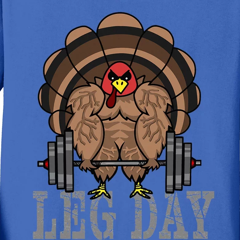 Deadlifting Turkey Thanksgiving Leg Day Deadlift Kids Long Sleeve Shirt