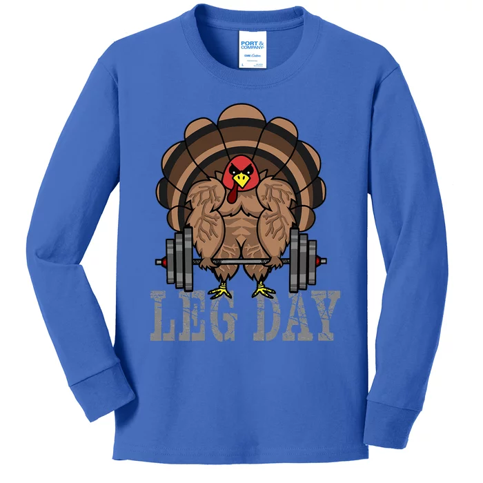 Deadlifting Turkey Thanksgiving Leg Day Deadlift Kids Long Sleeve Shirt