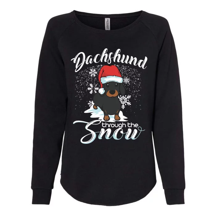 Daschund Through The Snow Dog Lovers Festive Gift Womens California Wash Sweatshirt