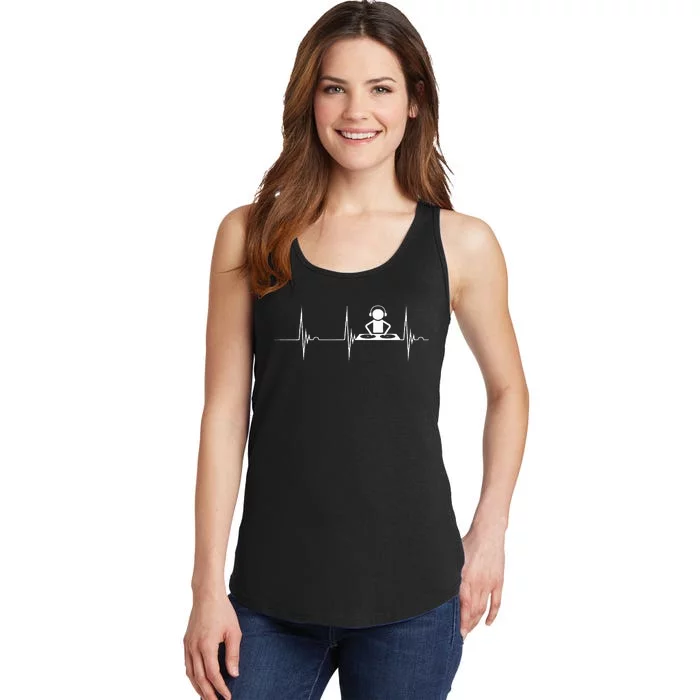 DJ Techno Turntable DJ Heartbeat EKG Pulse Dance Music Ladies Essential Tank