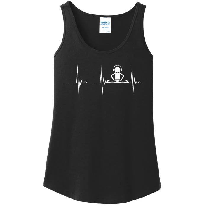 DJ Techno Turntable DJ Heartbeat EKG Pulse Dance Music Ladies Essential Tank