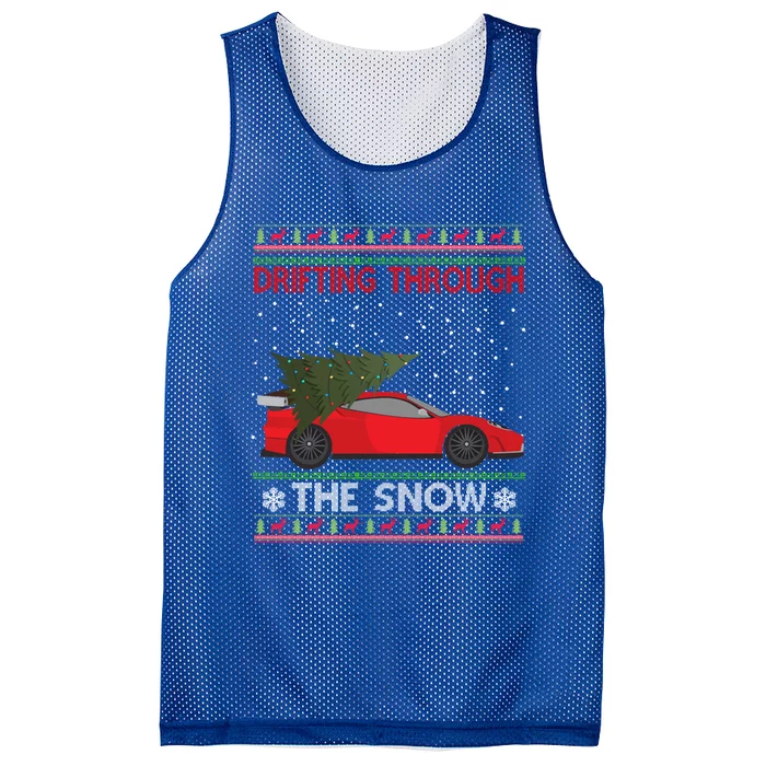 Drifting Through The Snow Ugly Christmas Sweater Tree Car Gift Mesh Reversible Basketball Jersey Tank