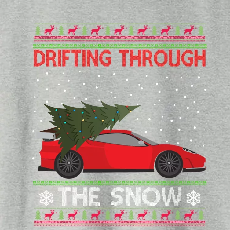 Drifting Through The Snow Ugly Christmas Sweater Tree Car Gift Women's Crop Top Tee