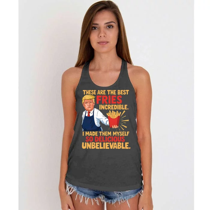 Donald Trump These Are The Best Fries Incredible So Delicious Women's Knotted Racerback Tank