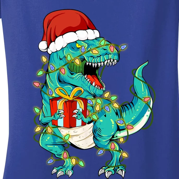 Dinosaur Trex Tree Christmas Sweater Xmas Pet Dino Trex Meaningful Gift Women's V-Neck T-Shirt