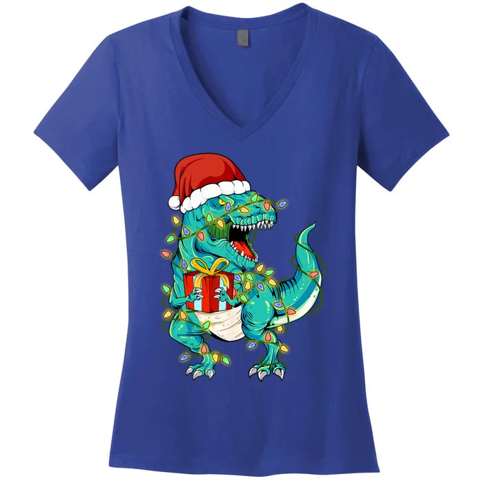 Dinosaur Trex Tree Christmas Sweater Xmas Pet Dino Trex Meaningful Gift Women's V-Neck T-Shirt