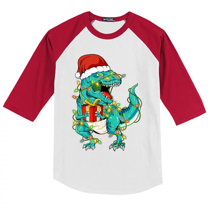 Dinosaur Trex Tree Christmas Sweater Xmas Pet Dino Trex Meaningful Gift Kids Colorblock Raglan Jersey