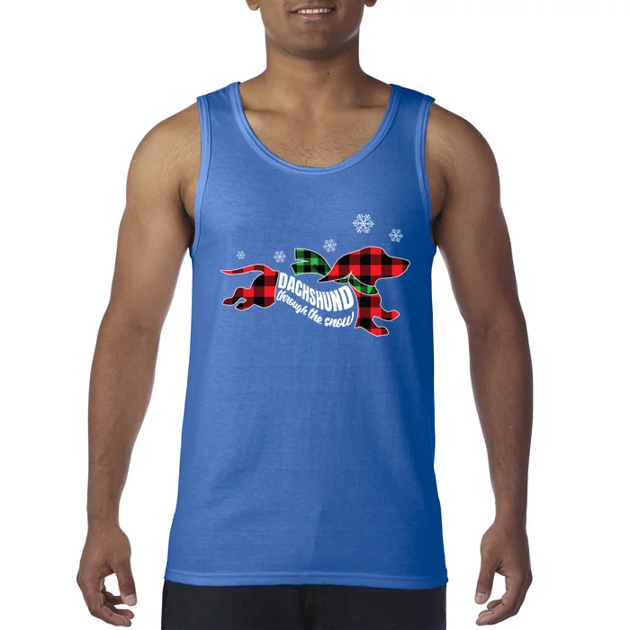 Dachshund Through The Snow Doxie Dog Plaid Christmas Gift Tank Top