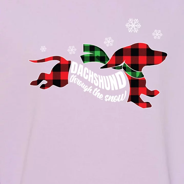 Dachshund Through The Snow Doxie Dog Plaid Christmas Gift Garment-Dyed Sweatshirt