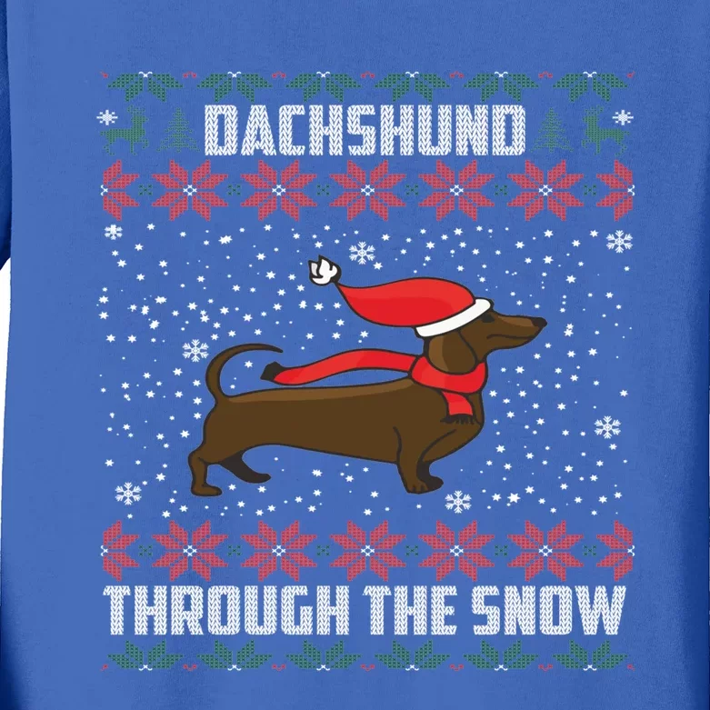 Dachshund Through The Snow Ugly Christmas Gift Funny Gift Kids Long Sleeve Shirt