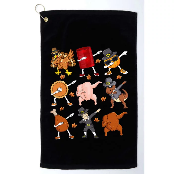 Dabbing Turkey T Rex Pilgrim Thanksgiving Platinum Collection Golf Towel