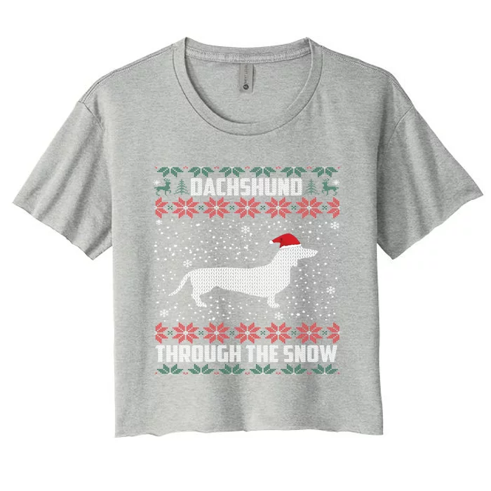 Dachshund Through The Snow Ugly Christmas Gift Great Gift Women's Crop Top Tee