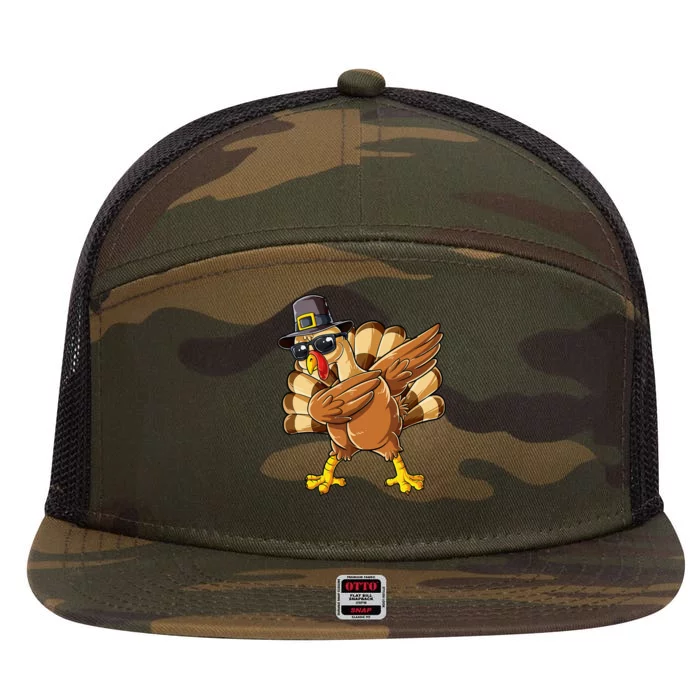 Dabbing Turkey Thanksgiving Day Pilgrim 7 Panel Mesh Trucker Snapback Hat