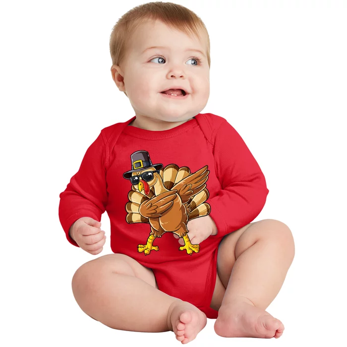 Dabbing Turkey Thanksgiving Day Pilgrim Baby Long Sleeve Bodysuit