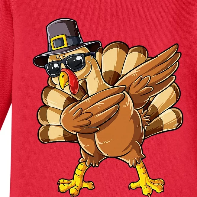 Dabbing Turkey Thanksgiving Day Pilgrim Baby Long Sleeve Bodysuit