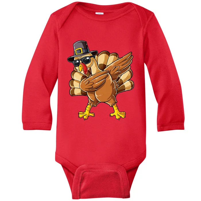 Dabbing Turkey Thanksgiving Day Pilgrim Baby Long Sleeve Bodysuit