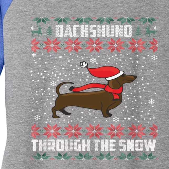 Dachshund Through The Snow Ugly Christmas Gift Women's Tri-Blend 3/4-Sleeve Raglan Shirt