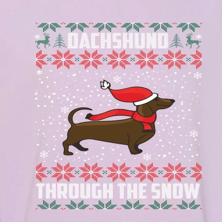 Dachshund Through The Snow Ugly Christmas Gift Garment-Dyed Sweatshirt