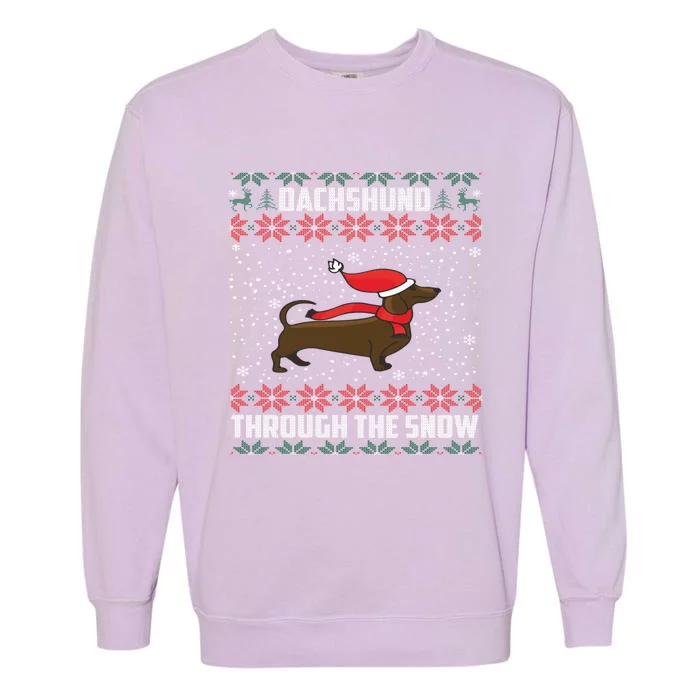 Dachshund Through The Snow Ugly Christmas Gift Garment-Dyed Sweatshirt