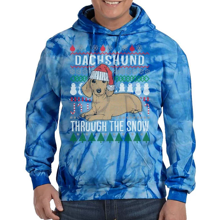 Dachshund Through The Snow Ugly Christmas Gift Tie Dye Hoodie