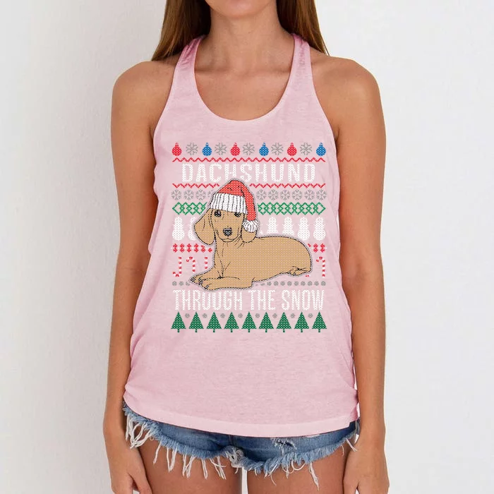 Dachshund Through The Snow Ugly Christmas Gift Women's Knotted Racerback Tank