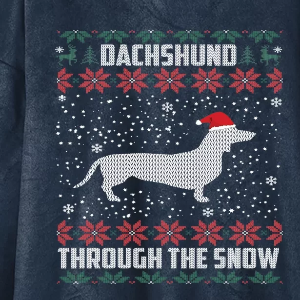 Dachshund Through The Snow Ugly Christmas Gift Hooded Wearable Blanket