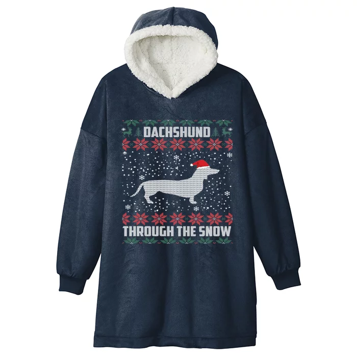 Dachshund Through The Snow Ugly Christmas Gift Hooded Wearable Blanket