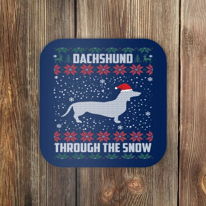 Dachshund Through The Snow Ugly Christmas Gift Coaster