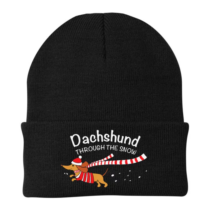 Dachshund Through The Snow Funny Dachshund Christmas Knit Cap Winter Beanie